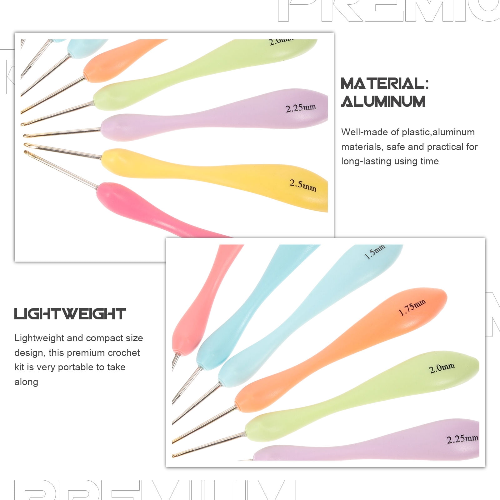 Raindrops 8Pcs Crochet Needles Pin Assorted Color Curved Handle for Family Members DIY Projects