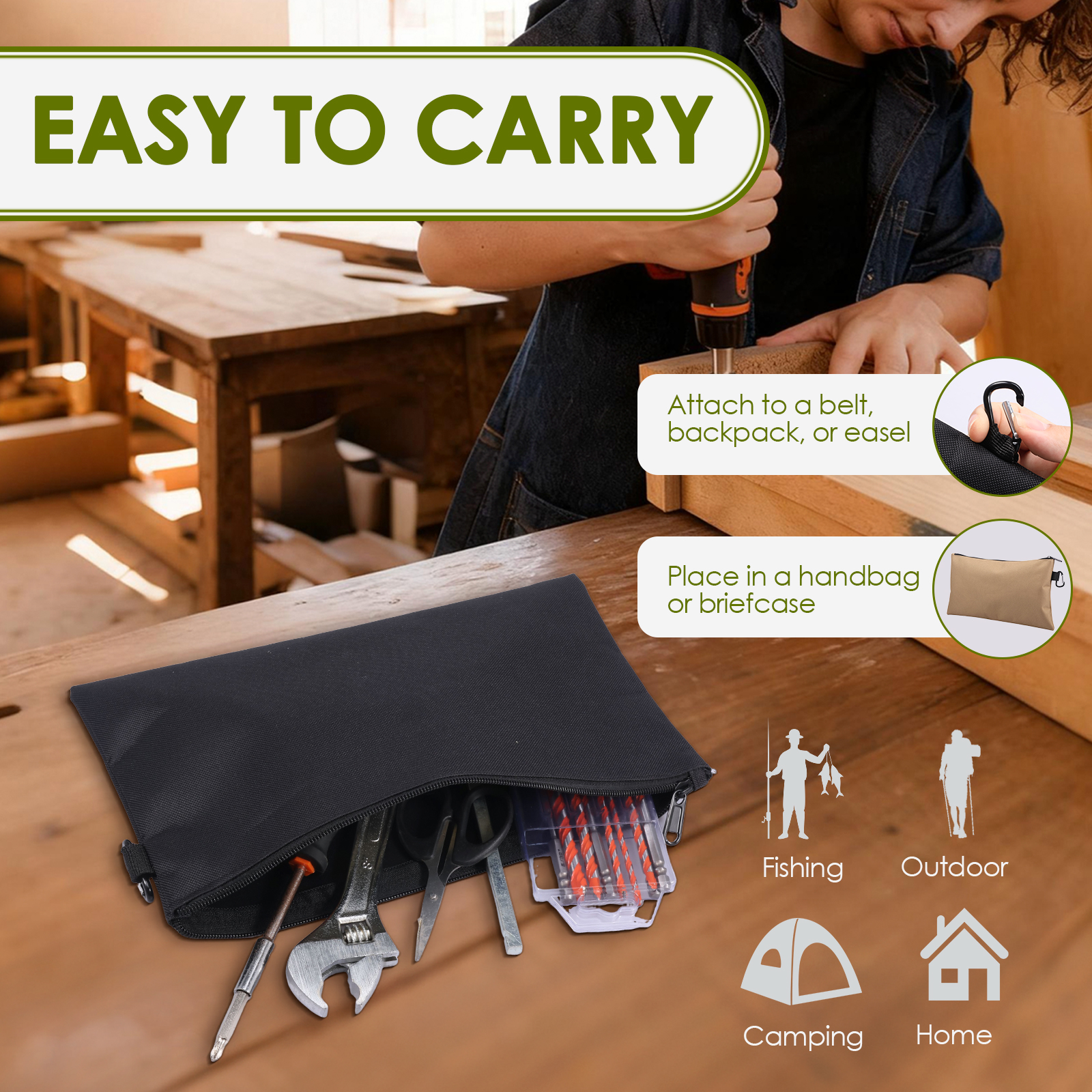 TMWEFUSC 6 Pcs Tool Bag Zipper Pouch Oxford Cloth Tool Pouch Utility Multipurpose Storage Organizer Tool Pouches with Carabiner for Toiletry Cosmetic Stationary