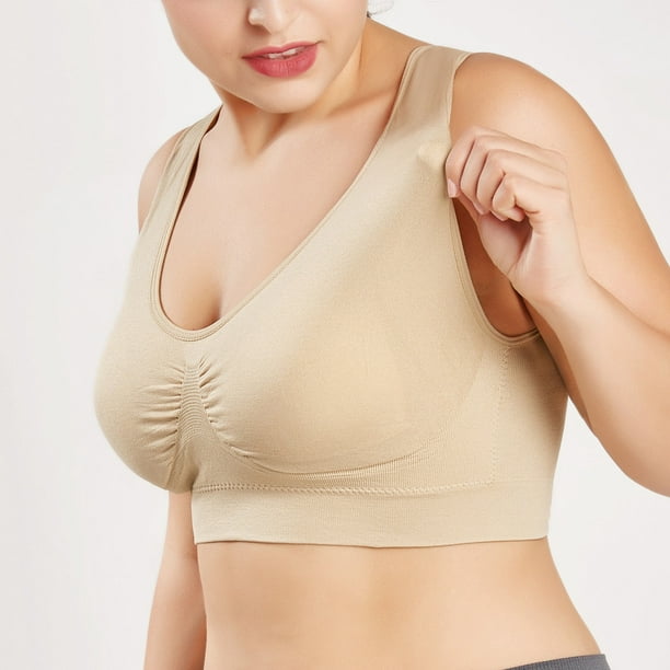 SHOPESSA Plus Size Clothes for Women Women Pure Color Plus Size Ultra-thin  Large Bra Sports Bra Full Bra Cup Tops 