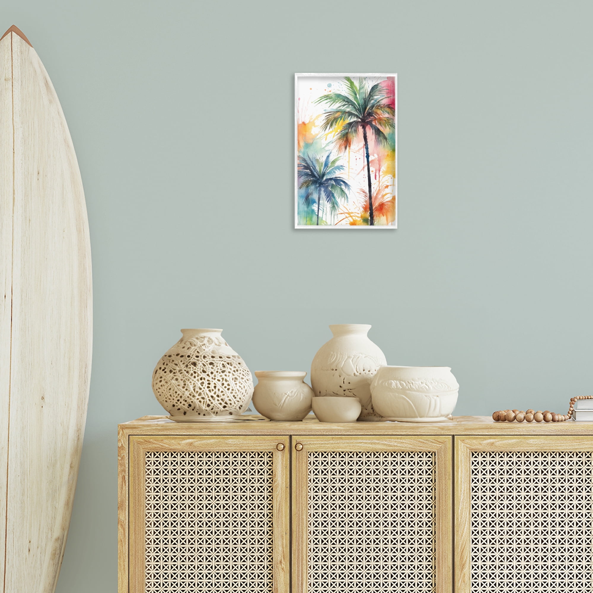 Stupell Industries Splashed Palm Trees Botanical & Floral Painting White Framed Art Print Wall Art, 12 x 18