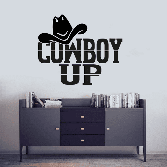 Cowboy Up Quote - Cowboy Hat Cool Cowboy Hat Drawing Real Cowboy Attire Vinyl Wall Art Sticker Wall Decal Home Kids Room Study Room Boys Room Wall Décoration Design Wall Décor Decal Size (8x10 inch)