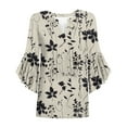 thumbnail image 4 of Black Womens Lounge T Shirts Ruffle 3/4 Length Bell Sleeve Tops Tee for Women V Neck Floral Graphic Loose Fit Pleated Summer Fall Tee Shirt 2025 Clothing Fashion S, 4 of 4