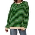 thumbnail image 2 of TEMOFON Long Sleeve T Shirts for Womens Oversized Sweatshirts Fall Striped Color Block Pullover Tops Loose Casual Tunic Tops Outfits Fashion Shirts Outfits Size L, 2 of 6
