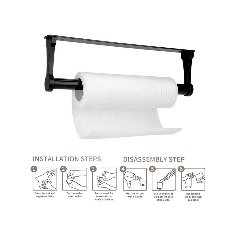 KN FLAX Paper Towel Holder Under Cabinet, No Drilling Needed Paper Towels  Hanger with Magnetic Bulletin Board for Memo and Kitchen Timer - Grey