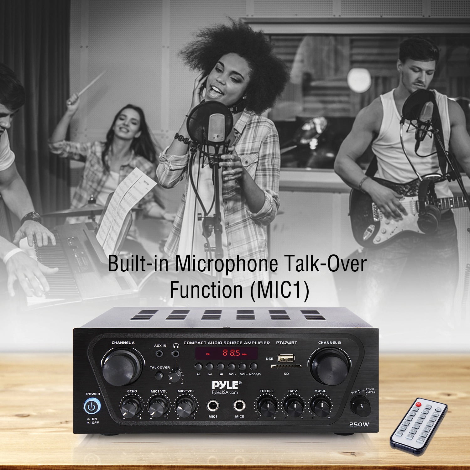 PYLE PTA24BT - Compact Bluetooth Home Audio Amplifier, 2-Ch. Audio Source Stereo Receiver System with FM Radio, MP3/USB/SD/AUX Playback (250 Watt)