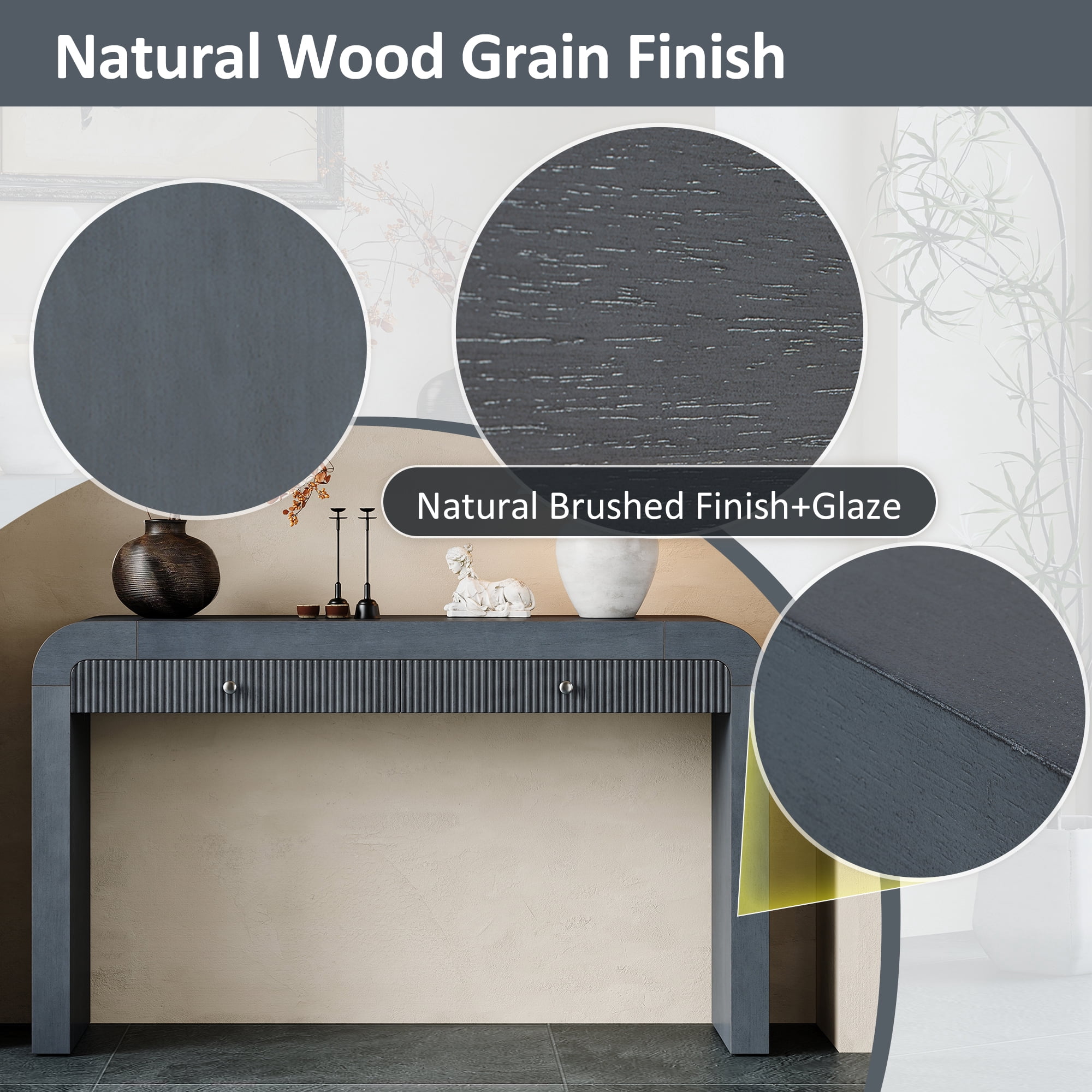 EUROCO 54" Long Console Table,Rustic Entryway Table with 2 Drawers,Wood Sofa Table Behind Couch Accent Table for Hallway & Living Room,Dark Navy