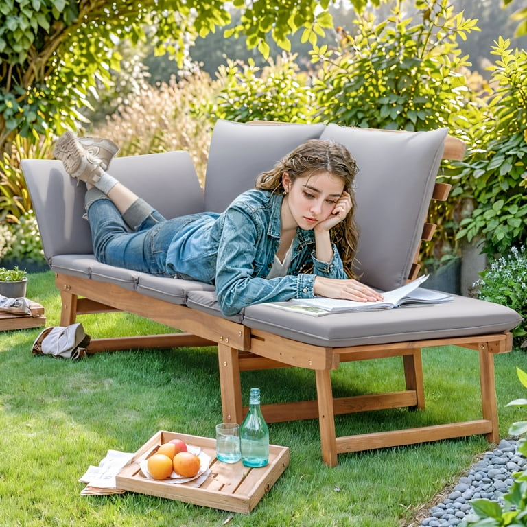 Homall Outdoor Lounge Sofa Patio Acacia Wood Daybed with