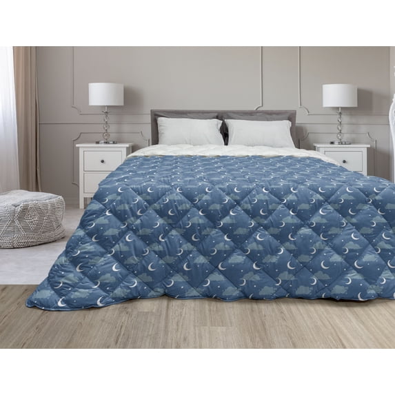 Floral Down Alternative Comforter, Holland Tulips Aligned Horizontally Folk Pattern Continuous Illustration, Microfiber Quilt for All Season, 5 Sizes, Sea Blue Multicolor, by Ambesonne