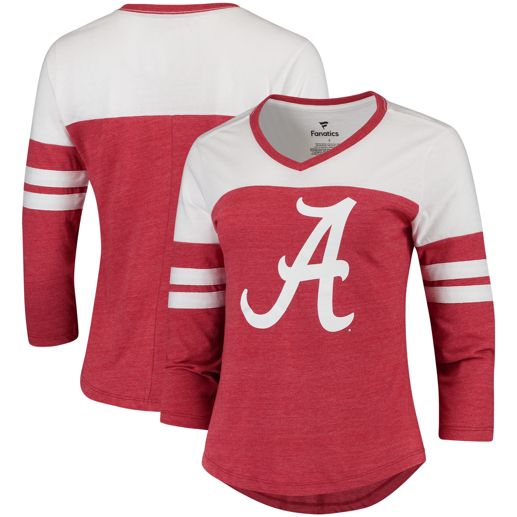 Alabama Crimson Tide Fanatics Branded Women's Primary Logo 3/4Sleeve TriBlend VNeck TShirt