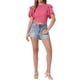 thumbnail image 2 of INSPIRAR CHIC Blusas cortas bohemias con lazo frontal para mujeres, con mangas cortas texturizadas, escote en V sexy, ropa de playa XL color rosa fuerte, 2 of 6