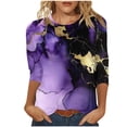 thumbnail image 2 of UPPADA Blouses pour Femmes Grande Taille à Manches 3/4, T-Shirts à Imprimé Floral Teintable, Chemises Décontractées Tendance à Col Rond, Chandails Confortables à Enfiler, Hauts Blouses Mignons d'Été pour Femmes, Hauts à Manches 3/4 en Liquidation, 2 of 5