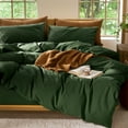 thumbnail image 5 of MooMee Duvet Cover Set Cal-King 100% Washed Cotton Linen Like Textured Breathable 3-Piece (Forest Green, 104"x98"), 5 of 8