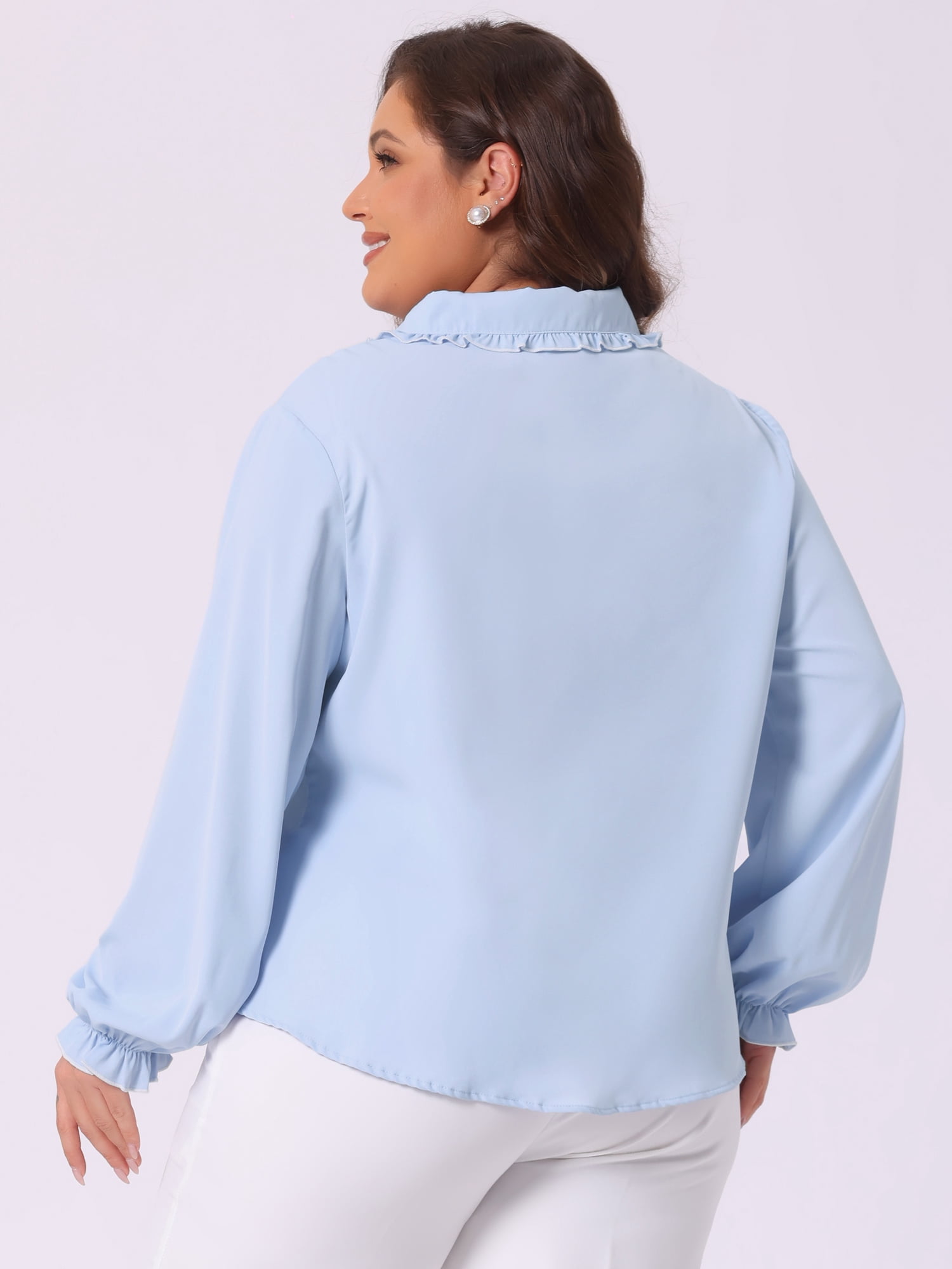 DARING DIVA Women's Plus Size Ruffle Long Sleeves Panper Pan Tops 1X Light Blue