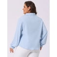 thumbnail image 4 of DARING DIVA Women's Plus Peter Pan Collar Long Sleeve Button Down Blouse 2X Light Blue, 4 of 6