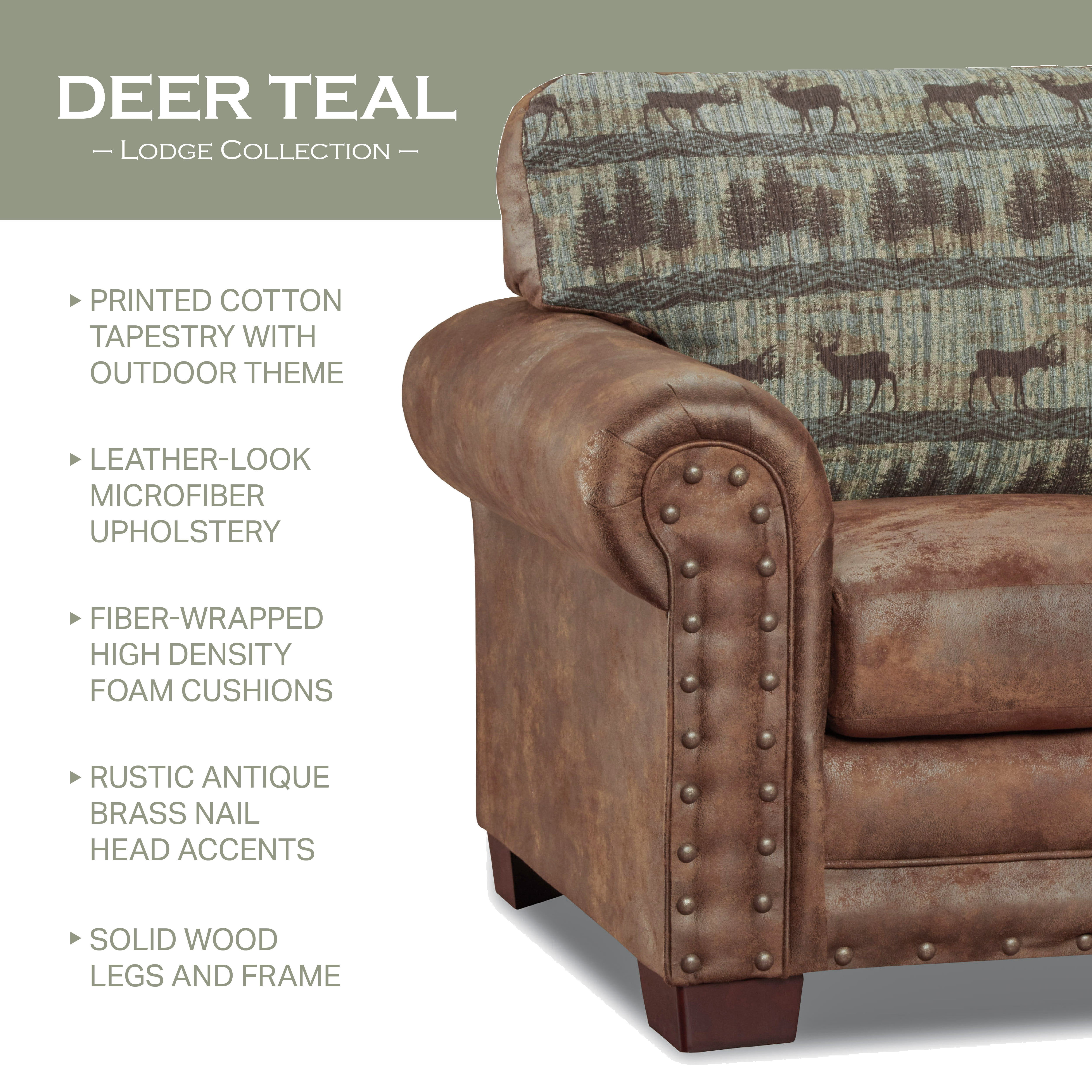 American Furniture Classics Model 8502-90 Deer Teal Lodge Tapestry Loveseat