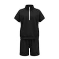 thumbnail image 6 of Likimi Womens Two Piece Set Shorts Sleeve Lapel Zipper Solid Color Top With Pocket Shorts Summer Fashion Comfort Outfit Set Black Size S, 6 of 6