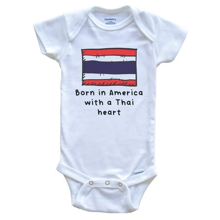

Born In America With A Thai Heart Cute Thailand Flag Baby Bodysuit 3-6 Months White