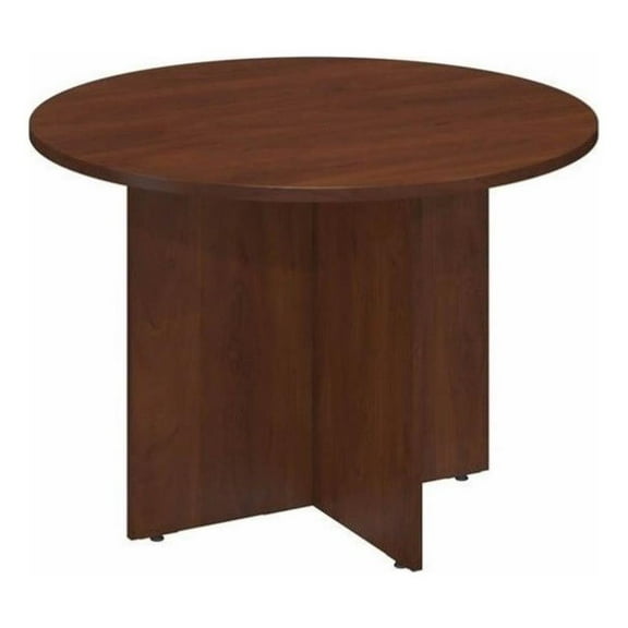 Maklaine Engineered Wood Round Conference Table with Wood Base in Hansen Cherry