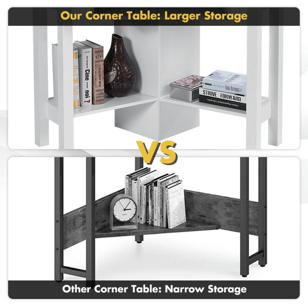 Demi Bonn Wooden Computer Corner Desk with Drawer for Home Office Sturdy Writing Workstation, White