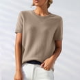 thumbnail image 2 of Dwellite Womens Short Sleeve Sweaters Wool Crew Neck Sweater Shirts Business Casual Work Tops 2026 Summer Spring Knit Tops Khaki 2XL, 2 of 7