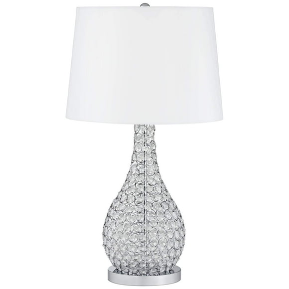 Possini Euro Design Lampe de Table Moderne Kasey 27 Pouces de Haut Acrylique Clair Perlé Chrome Argent Blanc Abat-Jour Fuselé pour Chambre Salon Maison Chevet Table de Nuit Bureau Entrée Enfants Famille