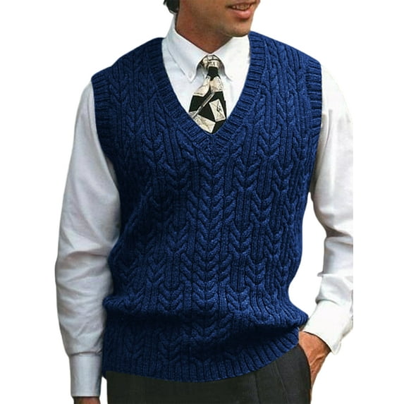 MAWCLOS Mens Sweaters Sleeveless Sweater Vest Cable Knit Pullover Men Loose Jumper Tops Party Royal Blue L