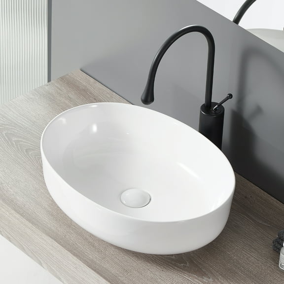Bothwa Home Modern Bathroom Vessel Sink – Stylish Above-Counter White Porcelain Sink, Durable Ceramic, Easy Top-Mount Installation