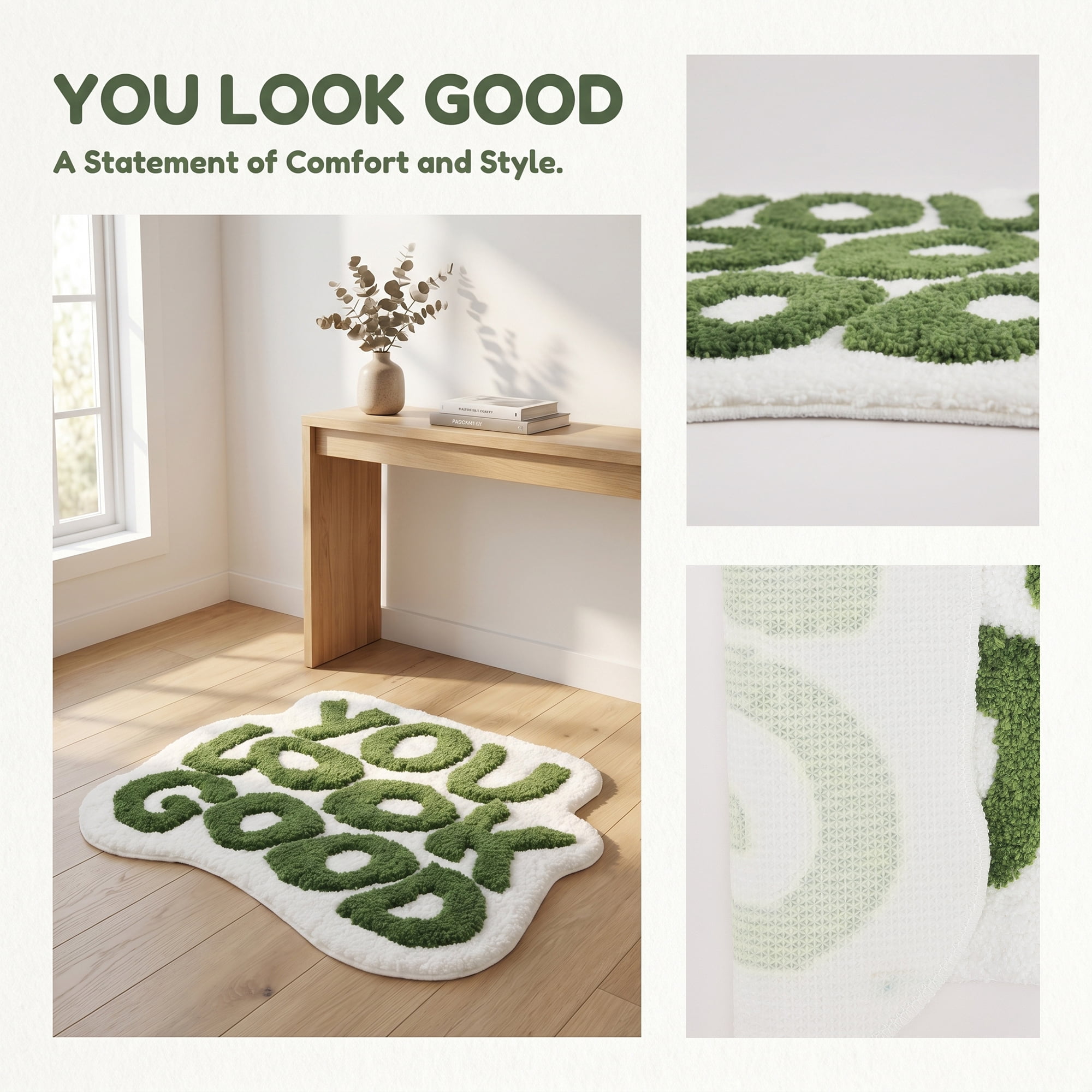 Unique Bargains Cat Aesthetic Irregular Shaped Absorbent Bath Mat Dark Green 25" x 21"