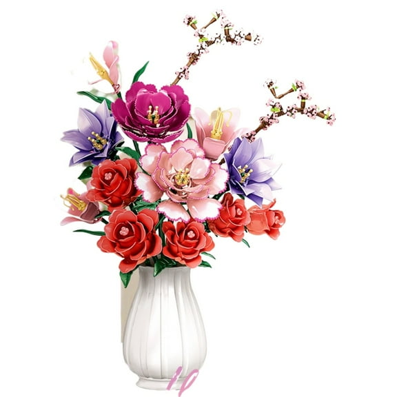 Honchoes Artificial Flower Bouquet Building Set Compatible with Lego Flowers Botanical Home Decor for Adults 769Pcs