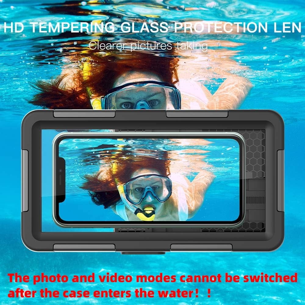 KOMI Waterproof Underwater Snorkeling Phone Case for iPhone 14/13/12/11 Pro Max Mini Xr/X/Xs/Samsung Galaxy Note10/9/8/S10/9/8 Ultra Plus Professional (Second Diving case, Black)