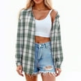 thumbnail image 2 of Womens Button Down Shirts Lightweight Plaid Long Sleeve Collared Jacket Tops Vintage Casual Business Loose Fit Blouses Light Green L, 2 of 9