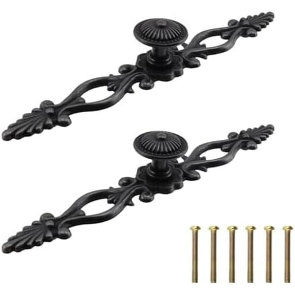 2Pcs Vintage Antique Black Cabinet Pull 7Inch Dresser Door Drawer Pull Handles Furniture Handle with Screws, 128mm/5 Hole Distance$$Tools & Hardware Other