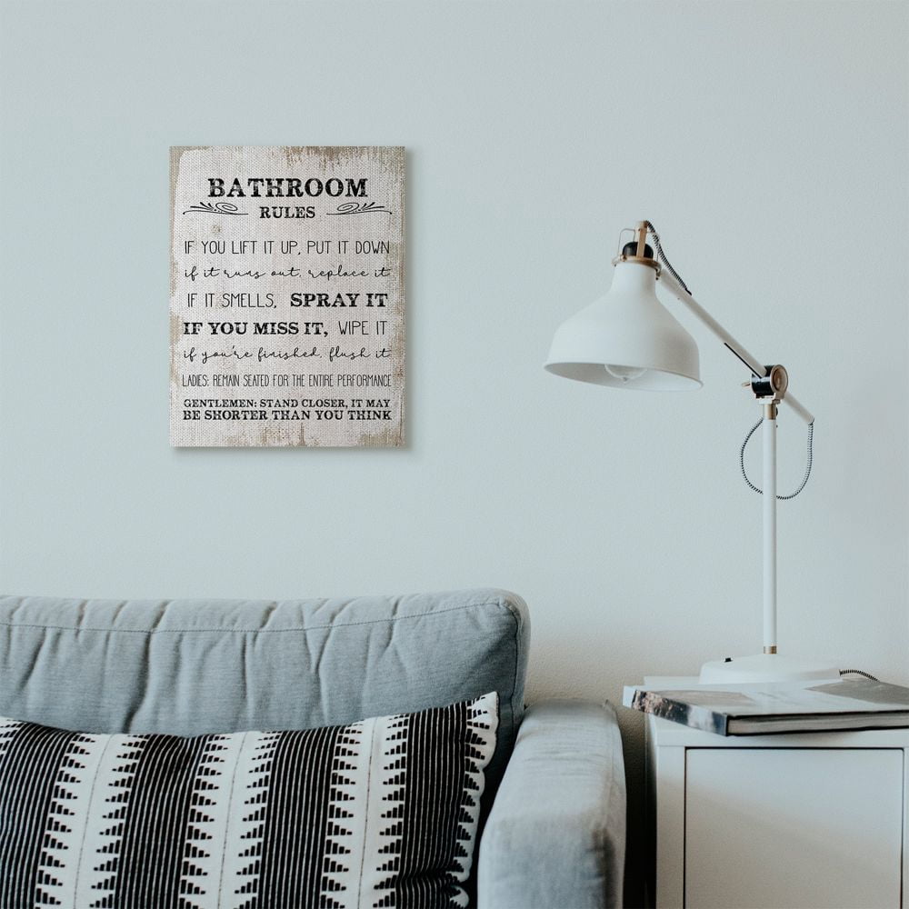 Stupell Industries Bathroom Rules Funny Word Wood Textured Design Canvas Wall Art by Daphne Polselli