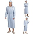 thumbnail image 2 of iiniim Men's 2Pcs Pajamas Set Long Sleeve Striped Kaftan Sleepwear Night Shirt with Sleeping Cap Type C M, 2 of 7