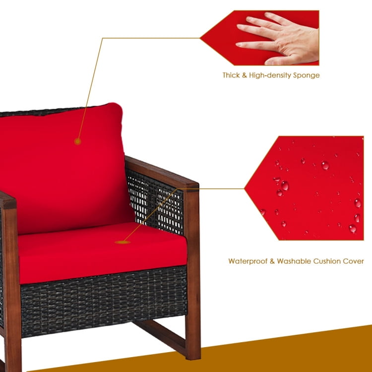 Aimee Lii 3 Pieces Patio Rattan Furniture Set with Washable Cushion and Acacia Wood Tabletop, Small Patio Set, B-Red Aimee Lii 3 Pieces Patio Rattan Furniture Set with Washable Cushion and Acacia Wood Tabletop, Small Patio Set, B-Red