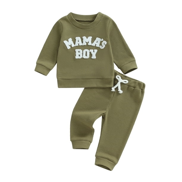 Conjunto de dos piezas para bebé niño: sudadera de manga larga con bordado de letras y pantalones con cintura elástica. Ideal para otoño.