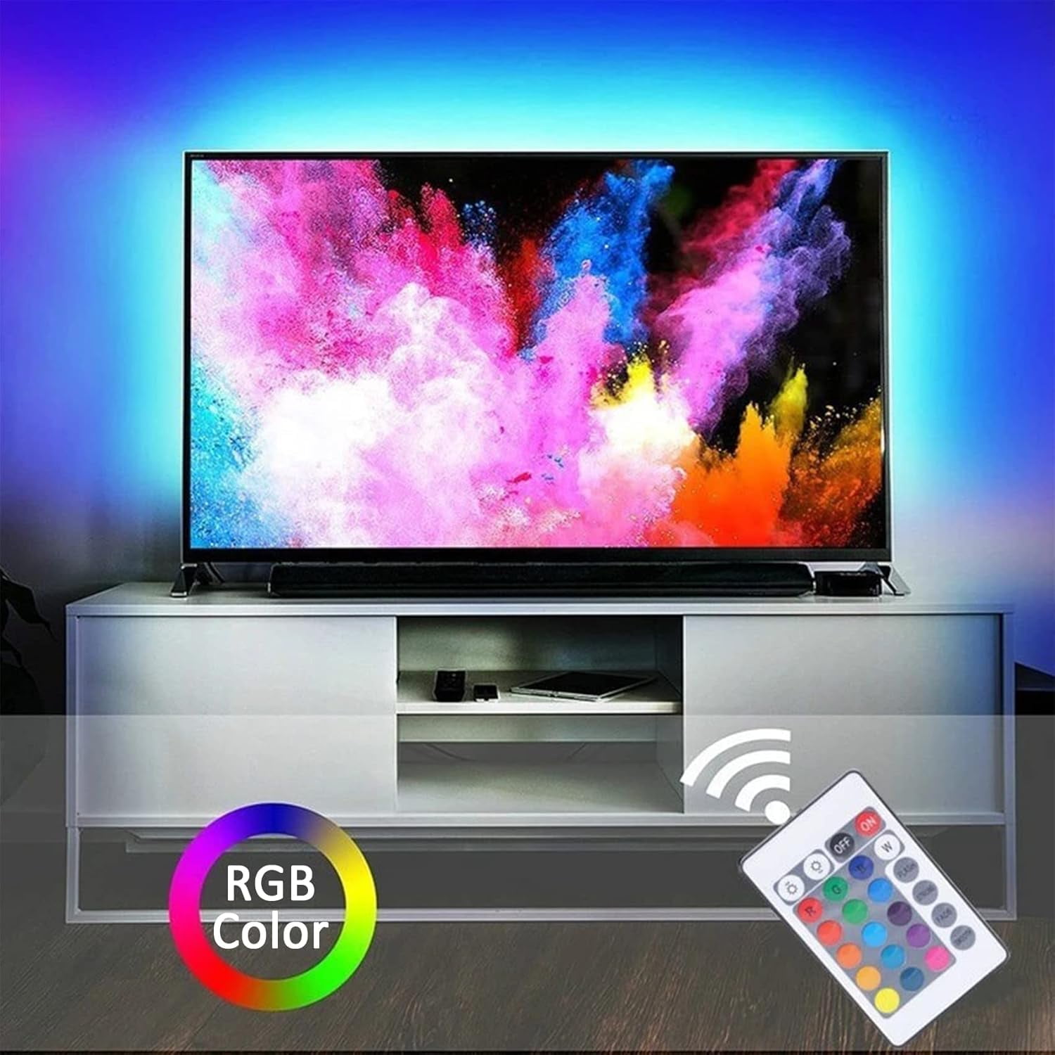 RGB LED Strip Lights with Remote Control, Flexible Cuttable Self-Adhesive Battery Powered Strip Light for Bedroom TV Kitchen Cupboard Cabinet