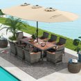 thumbnail image 1 of Costway 10 Pieces Patio Wicker Dining Set with Double-Sided Patio Umbrella 8 Armchairs Beige, 1 of 10