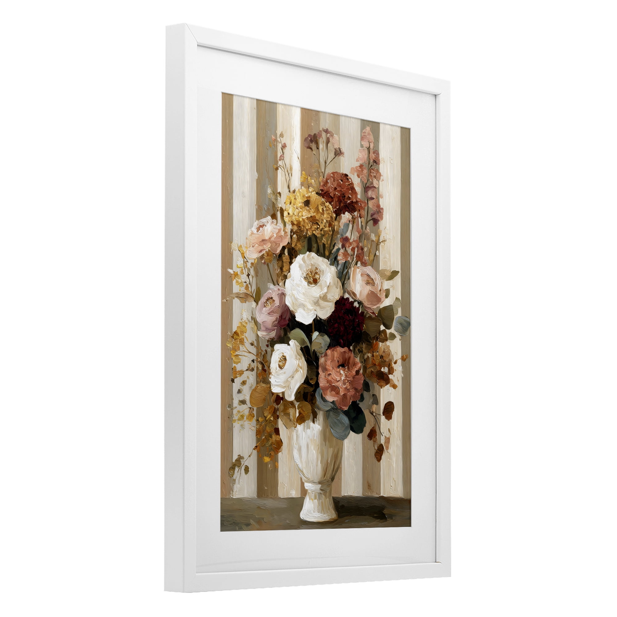 Stupell Industries Vintage Arrangement in Vase White Framed Print Under Glass, design by Petal Prints Design