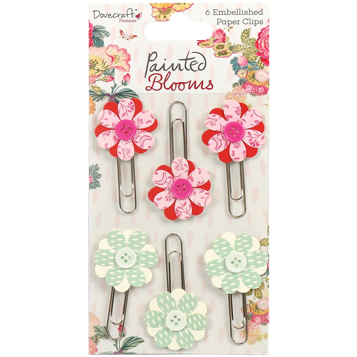 Dovecraft Painted Blooms Decorative Paper Clips 6/Pkg