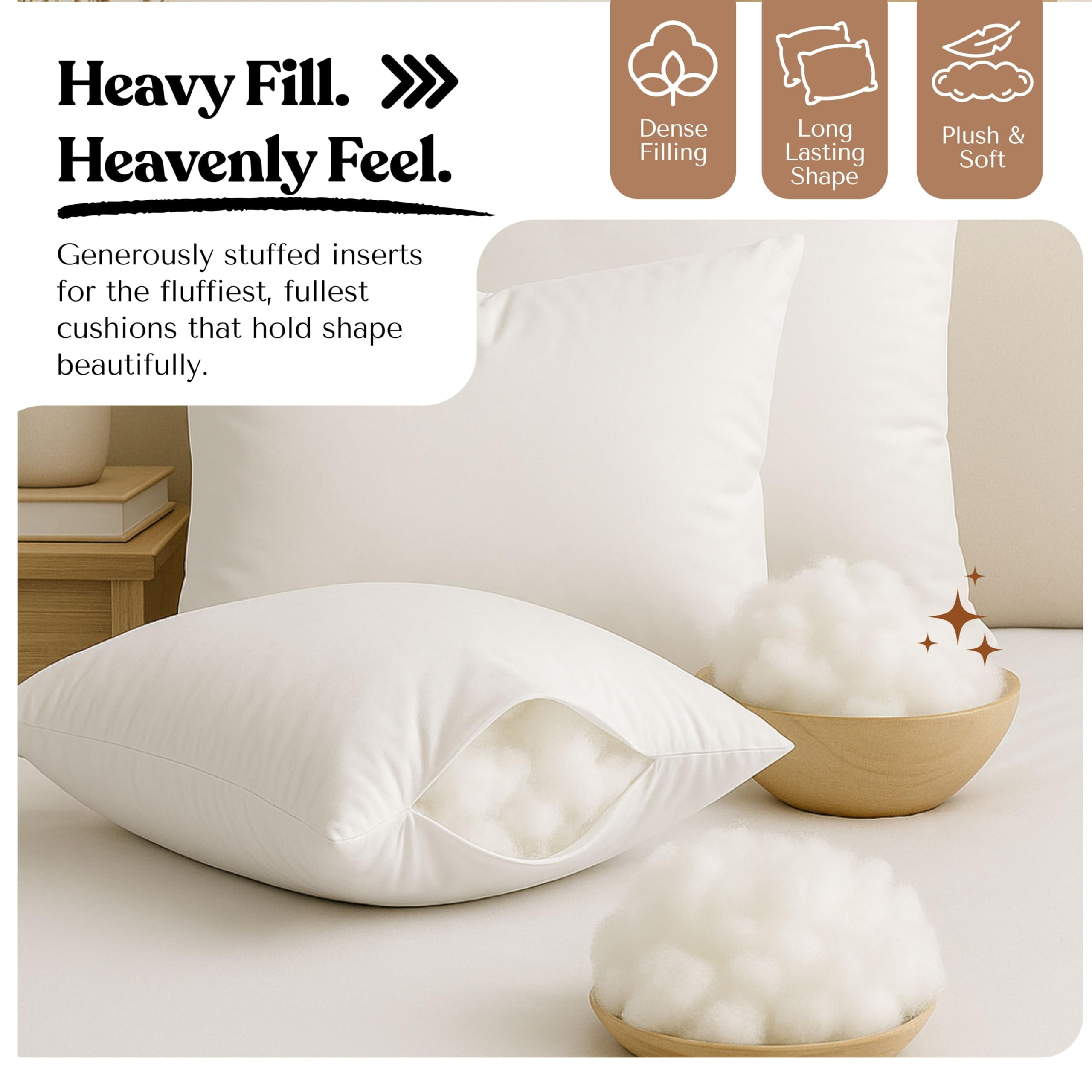 Heirloom Comfort Throw Pillow Inserts (Pack of 4, 18"x18", White, Polyester) - Square Cushions for Bed, Couch, or Reading Nook - Soft Fill for Support, Layering & Interior Design