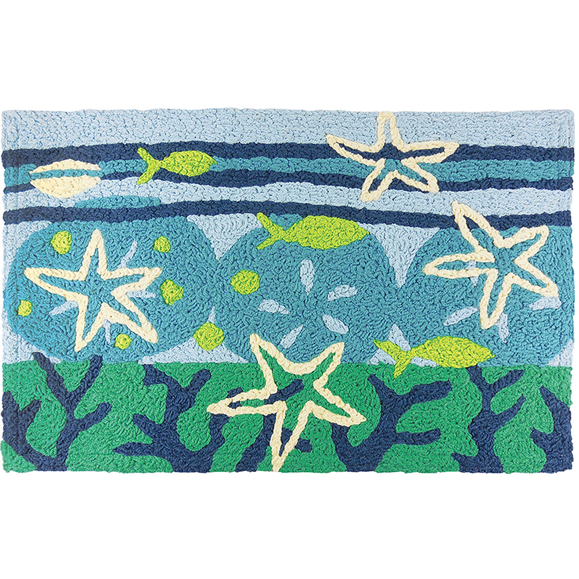 1.75' x 2.75' Ocean View Navy Blue and Green Rectangular Throw Rug