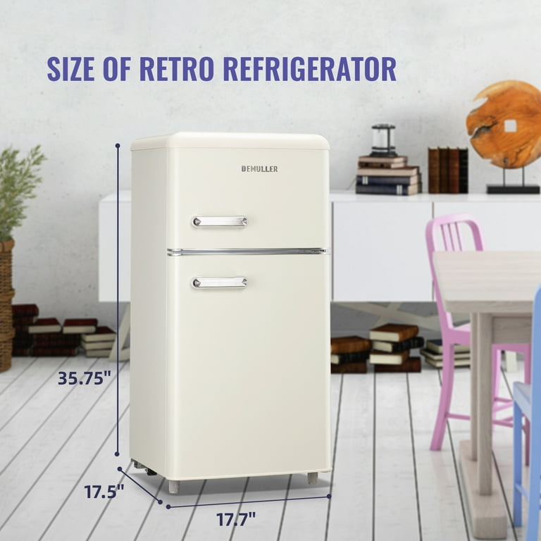  DEMULLER Small Refrigerator with Freezer, 2 Door Retro Mini  Fridge with Handle, Apartment Size Compact Refrigerator Top Freezer Fridge  for Bedroom, Office, Garage, 3.5 CU.FT, Black : Home & Kitchen