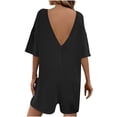 thumbnail image 4 of KyCheLot Summer Outfits for Women Rompers Knit Ribbed Short Sleeve Crewneck Tee Romper with Pockets, 4 of 7