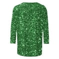 thumbnail image 4 of ClodeEU Womens Printed Sequin Seven Tenths Sleeve Round Neck T Shirts,Casual Trendy Slim Tee Tops B-Green,Womens Plus XL, 4 of 5