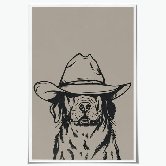 Western Dog Canvas Wall Art Vintage Animal Prints Black Cowboy Dog With Hat Pictures Posters Wall Decor for Living Room Kitchen Bedroom Wall Paintings 12x18inch Unframed