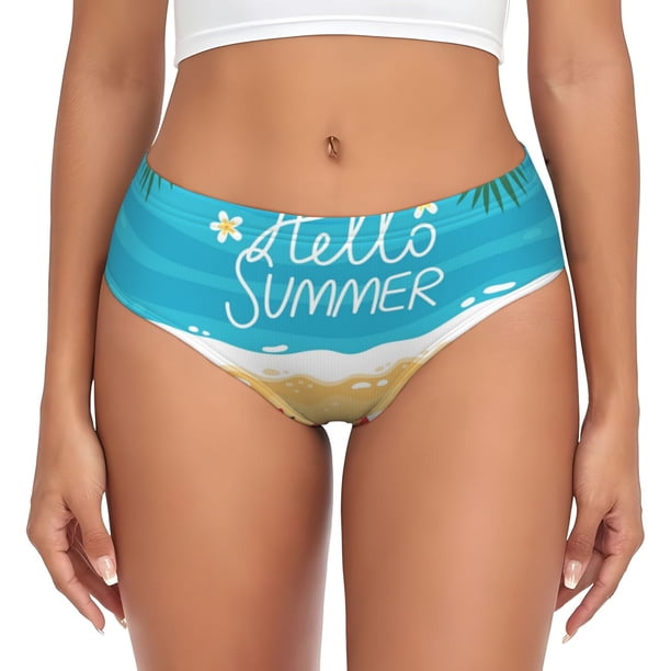 Balery Hello Summer1 Ropa Interior de Algodón para Mujer con Dibujo – Braguitas Cómodas y Elásticas, Estilo Clásico-Small