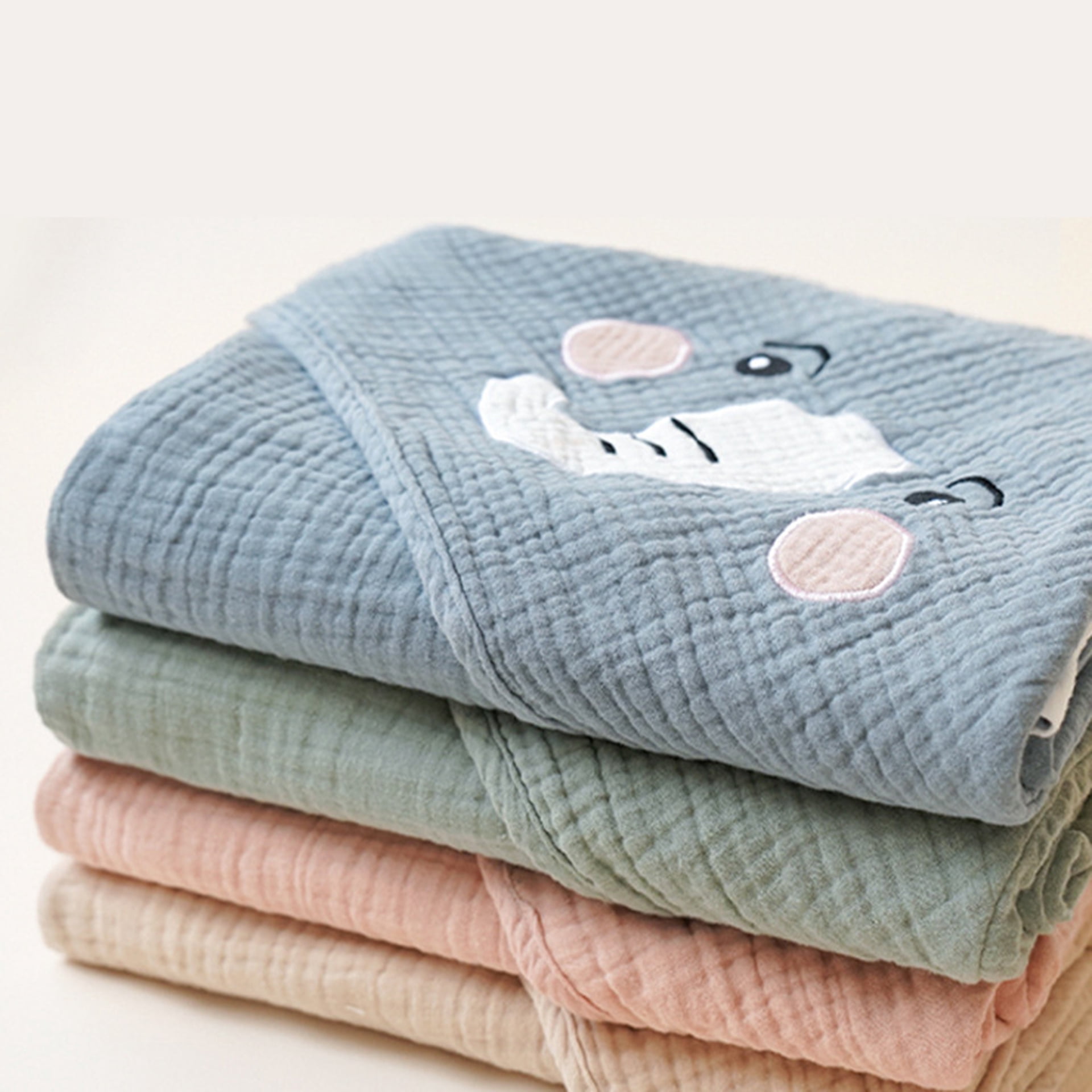 WIBACKER Baby 100% Cotton Muslin Cartoon Hooded Bath-32 x 32 Inches Towels Soft & Absorbent Bath Towel for Newborn Infant Essential Baby Gift