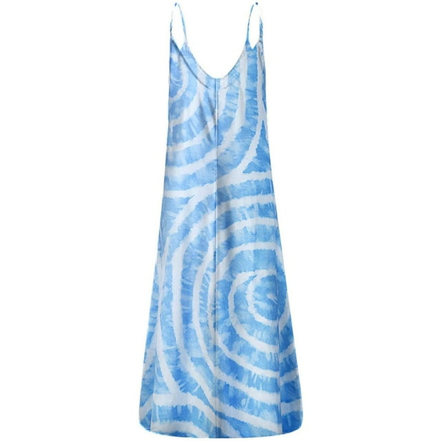 Pompotops Robe Longue Maxi Sans Manches à Col Rond Imprimé pour Femmes Grande Taille