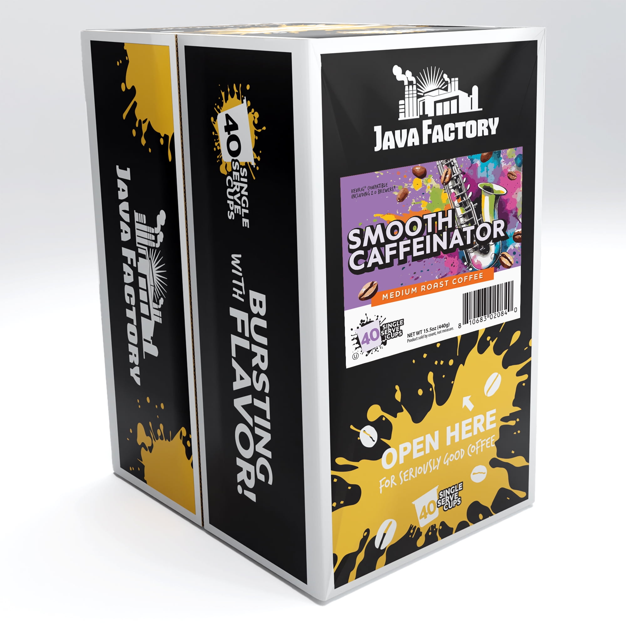 Java Factory Flavored Coffee Pods, Compatible with Keurig Brewers, Smooth Caffeinator 80-Pack